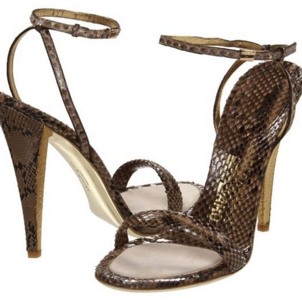 BRAND NEW SZ 7 Salvatore Ferragamo Python Blejan Ankle Strap Sandals 0504699